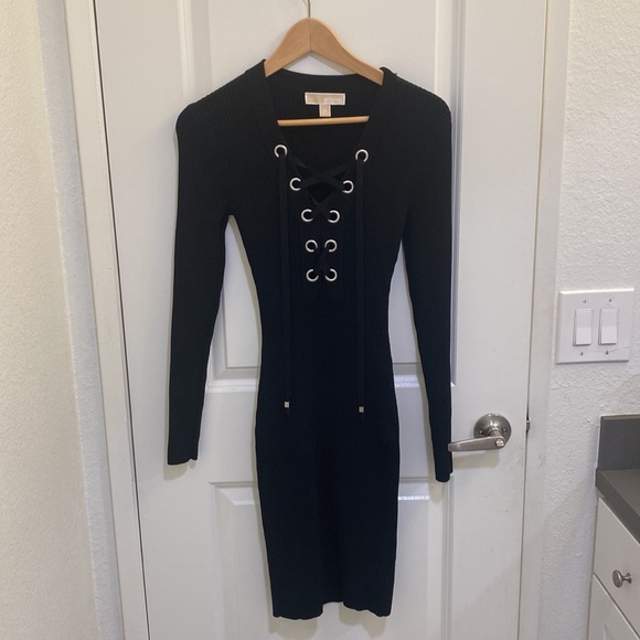 Michael Kors Black Lace up Bodycon Dress Size XS - Picture 2 of 5
